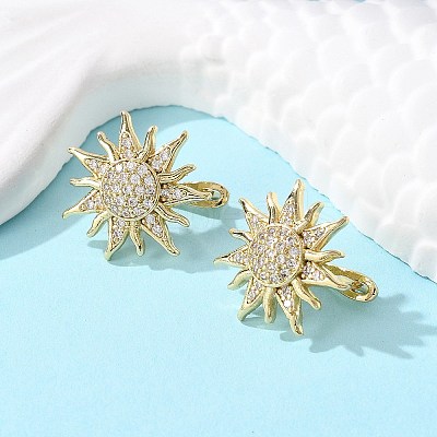 Sun Shape Clear Cubic Zirconia Hoop Earring X-EJEW-C002-10G-RS-1