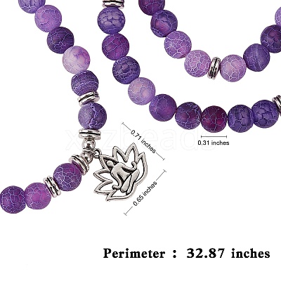 Natural Weathered Agate Round Beaded Wrap Bracelet with Alloy Ohm/Aum Lotus AJEW-PH00503-01-1