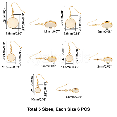 30Pcs 5 Style Flat Round Stainless Steel Dangle Earrings EJEW-UN0001-60-1