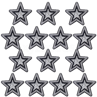 14Pcs Star Resin Rhinestone Cloth Iron On Sew On Patches DIY-CY0003-88-1