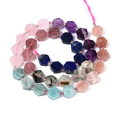 Natural Lapis Lazuli & Amethyst & Rose Quartz & Amazonite & Prehnite & Strawberry Quartz & Sunstone 7 Chakra Beads Strands G-P534-A27-01-1