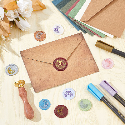 Brass Wax Seal Stamps with Wood Handle AJEW-WH0412-0190-1