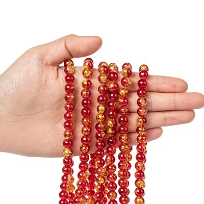 Spray Painted Crackle Glass Beads Strands CCG-Q002-8mm-10-1
