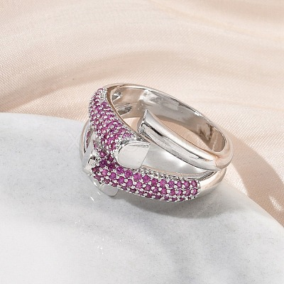 Brass Micro Pave Cubic Zirconia Cuff Open Rings for Women RJEW-L343-12P-02-1