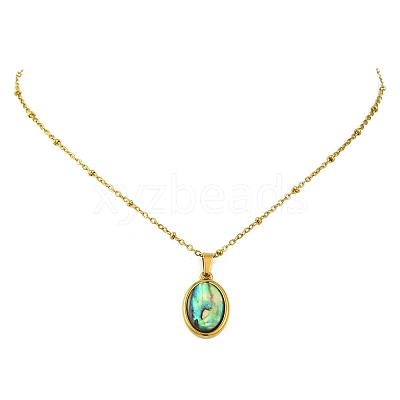 304 Stainless Steel Natural Paua Shell Pendant Satellite Chain Necklaces NJEW-JN06446-01-1
