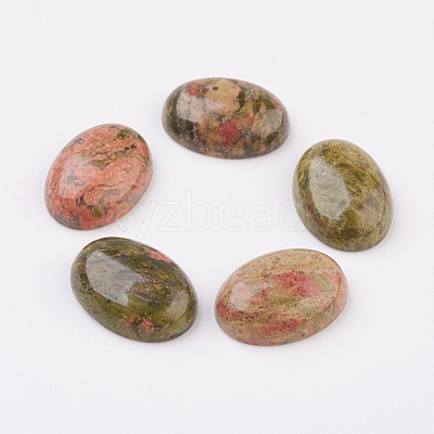 Natural Unakite Flat Back Cabochons G-G741-18x25mm-16-1
