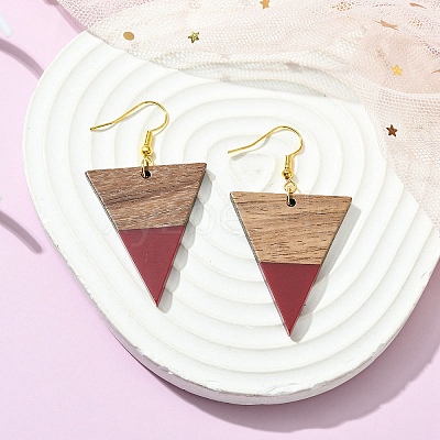Resin & Walnut Wood Triangle Dangle Earrings EJEW-JE05505-01-1