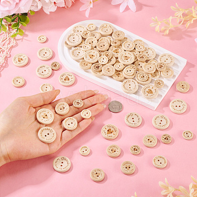 120Pcs 6 Styles Wooden Buttons BUTT-TA0001-33-1