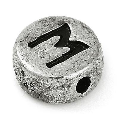 925 Sterling Silver Flat Round with Letter Beads LS-STER-G044-01AS-M-1