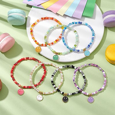 7Pcs Glass Seed Beads Stretch Bracelets BJEW-JB11219-1
