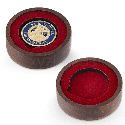 Round Wood Commemorative Coin Storage Plate AJEW-WH0886-21A-1