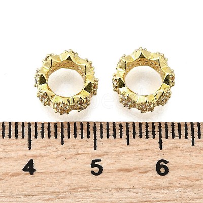 Wave Edge Rondelle Brass Micro Pave Cubic Zirconia European Beads KK-K300-07B-G-1