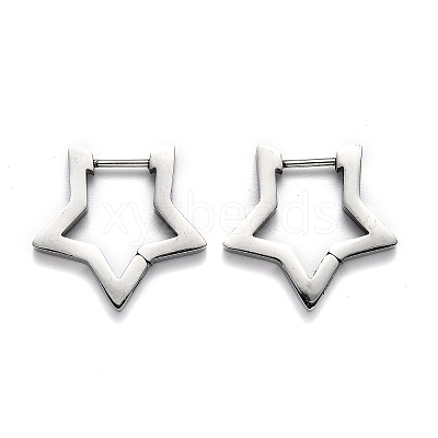 Tarnish Resistant 304 Stainless Steel Star Huggie Hoop Earrings STAS-J033-05P-1