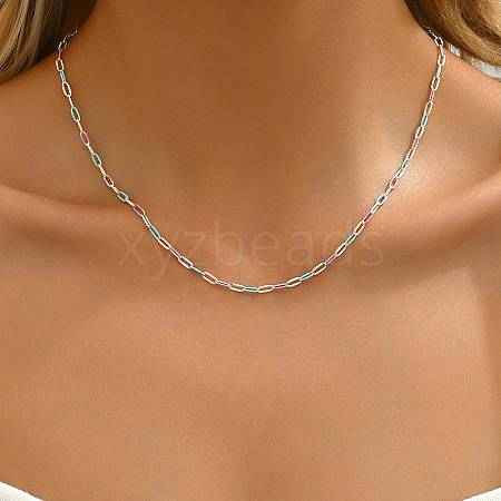 Simple Brass Paperclip Chain Lock Collarbone Necklaces for Women Daily Wear SX2190-1-1