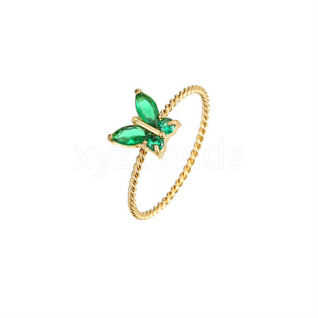 Golden Stainless Steel with Green Cubic Zirconia Finger Ring JH8318-2-1
