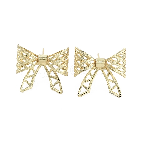 Hollow Bowknot Brass Stud Earrings EJEW-Q811-16G-1