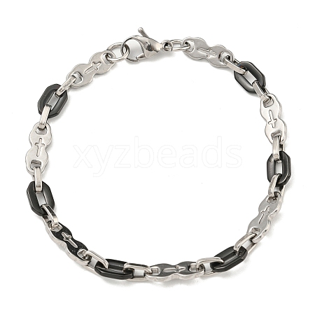 Two Tone 304 Stainless Steel Oval & Cross Link Chain Bracelet BJEW-B078-43BP-1