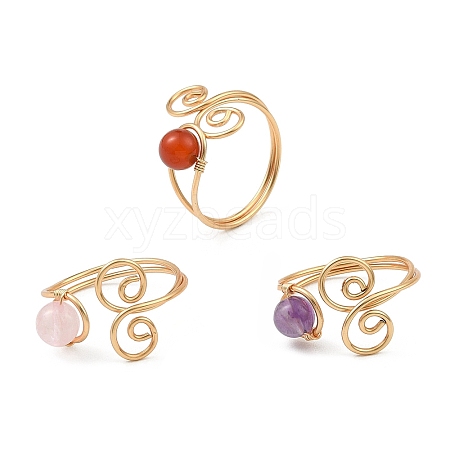 Natural & Synthetic Mixed Gemstone Beaded Open Cuff Ring RJEW-JR00587-1