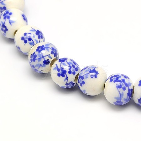 Handmade Flower Printed Porcelain Ceramic Beads Strands PORC-M005-6mm-10-1