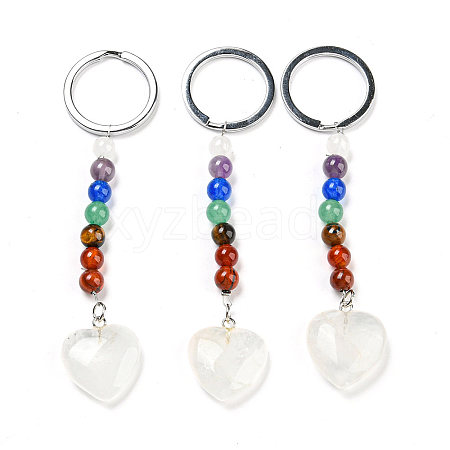 Natural Quartz Crystal Heart Pendant Keychain G-Z033-05P-01-1