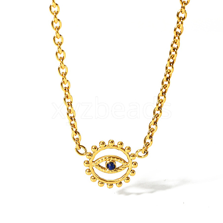 Stainless Steel Pave Natural Lapis Lazuli Eye Pendant Necklaces for Women PW-WG7952F-01-1