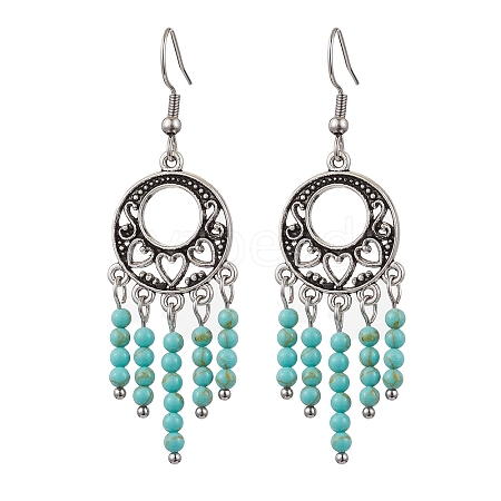 Synthetic Turquoise Beaded Chandelier Earrings EJEW-JE06191-1