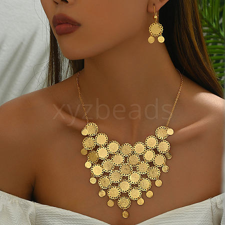 Elegant Vintage Brass Coin Necklace & Earring Set for Women WQ0246-1