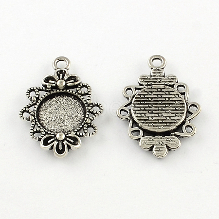 Tibetan Style Zinc Alloy Flower Pendant Cabochons Bezel Settings TIBEP-R334-247AS-RS-1