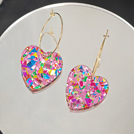 Glitter Heart Acrylic & Titanium Alloy Hoop Earrings for Women FS-WG2AED5-02-1
