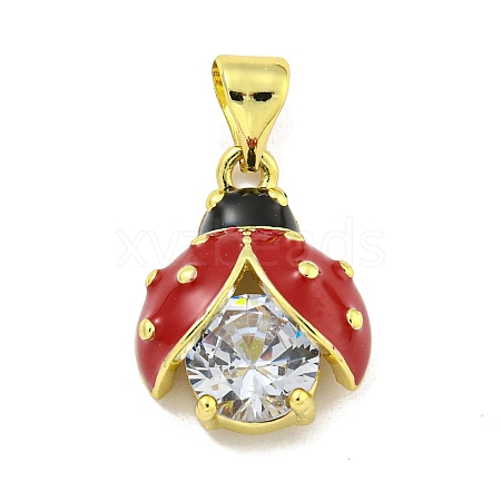 Rack Plating Brass Micro Pave Clear Cubic Zirconia with Enamel Pendant KK-B091-37G-02-1