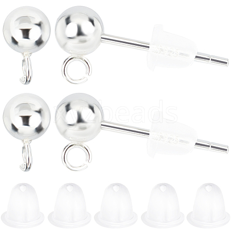 Beebeecraft 5 Pairs 925 Sterling Silver Round Ball Stud Earring Findings STER-BBC0006-26A-1