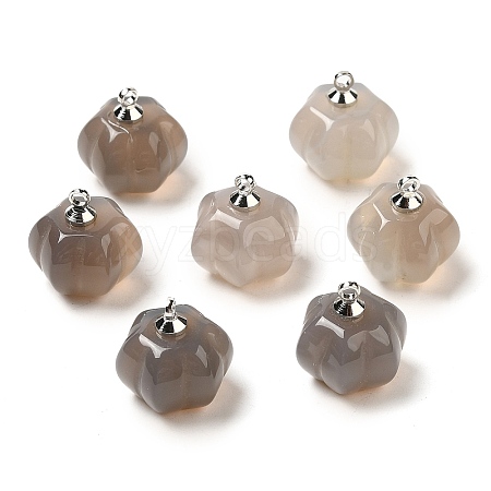 Natural Grey Agate Pumpkin Charms with Platinum Tone Brass Bails G-C158-06P-03-1