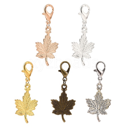 Maple Leaf Alloy Pendants Decorations Set HJEW-JM00819-1