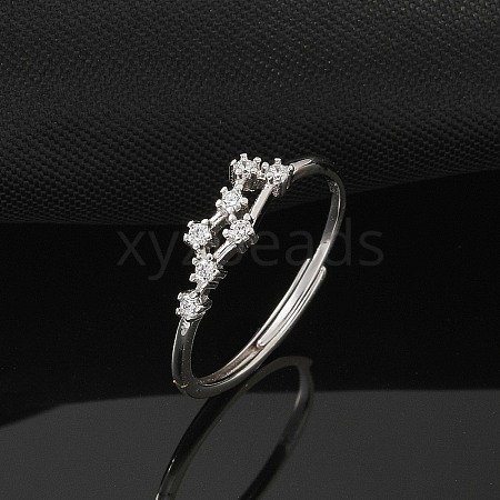 Constellations Rhodium Plated 925 Sterling Silver Micro Pave Clear Cubic Zirconia Adjustable Rings for Women RJEW-P130-01P-E-1