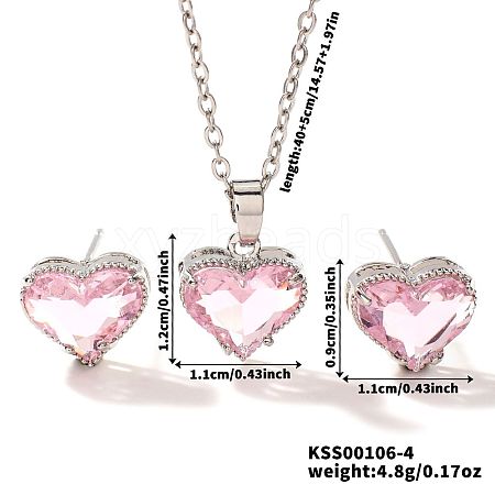 Brass Glass Heart Stud Earrings & Pendant Necklaces Sets for Women MH6858-4-1