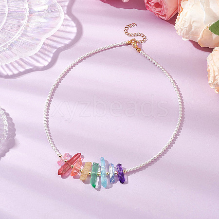 Natural Dyed Quartz Crystal Nuggets Chakra Pendant Neckalces NJEW-JN05183-1