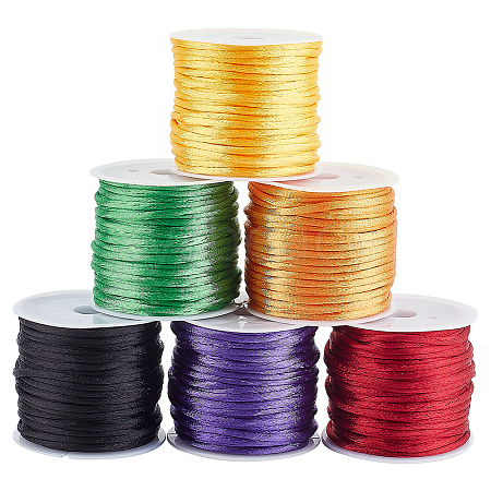   6 Rolls 6 Colors Nylon Rattail Satin Cord NWIR-PH0002-12-1