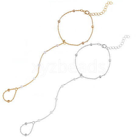 2Pcs 2 Colors Alloy Satellite Chains Finger Ring Bracelets for Women BJEW-CY0001-09-1