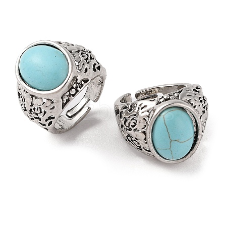 Oval Synthetic Turquoise Cuff Rings RJEW-B107-12AS-01-1