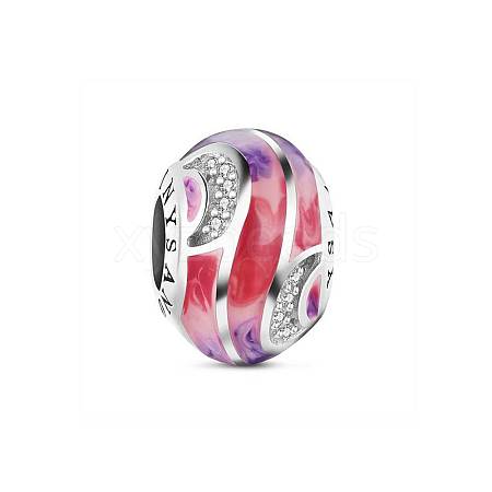 TINYSAND Pink Noble Love Rondelle Rhodium Plated 925 Sterling Silver European Beads TS-C-014-1