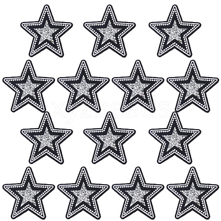 14Pcs Star Resin Rhinestone Cloth Iron On Sew On Patches DIY-CY0003-88-1