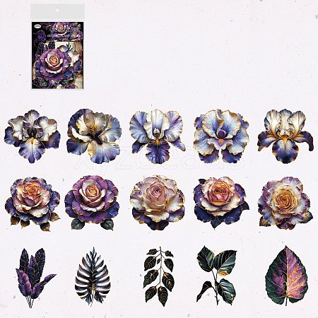 15Pcs Flower PET Self-Adhesive Stickers PW-WGC3D53-04-1