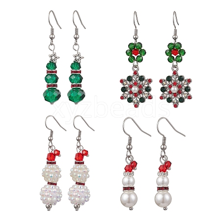 Christmas Glass Seed and Resin Imitation Pearl Dangle Earrings Sets for Women EJEW-JE06100-1