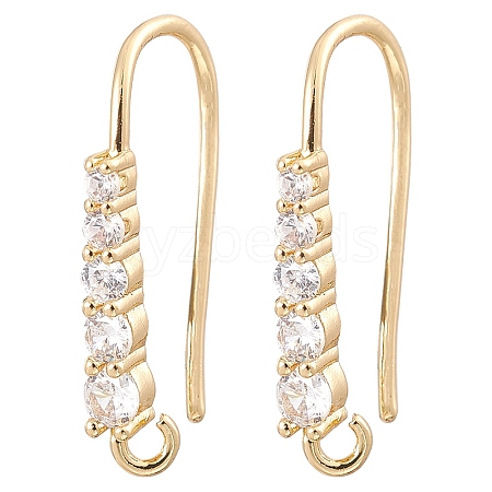 Brass Micro Pave Clear Cubic Zirconia Earring Hooks ZIRC-YW0001-04G-1