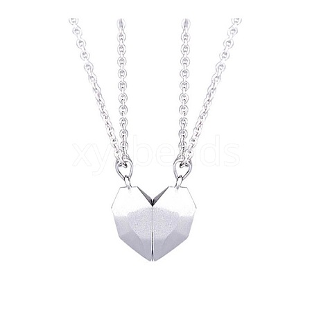 Non-Tarnish Valentine's Day Stainless Steel Magnetic Heart-shaped Couples Necklace Set with Peach Heart Pendant RE7695-1-1