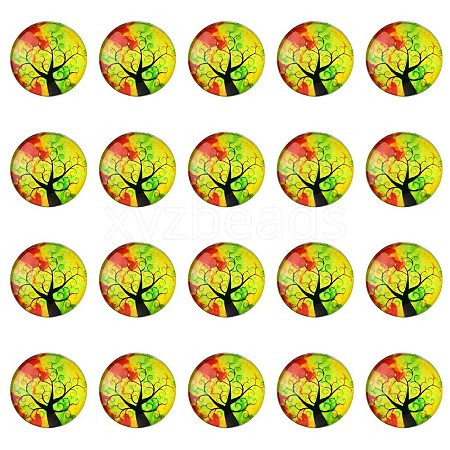 Half Round/Dome Tree Pattern Glass Flatback Cabochons for DIY Projects GGLA-YW0001-14M-1