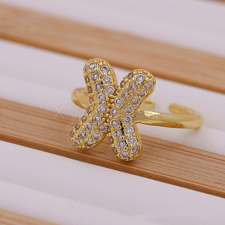 Brass Micro Pave Clear Cubic Zirconia Initial Cuff Rings FS-WGB210B-24-1