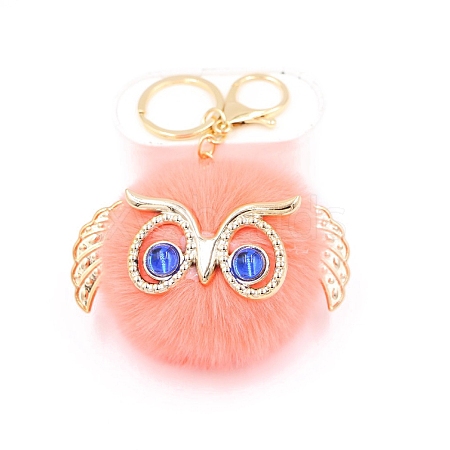 Cute Pompom Fluffy Owl Pendant Keychain KEYC-PW0008-007G-05-1