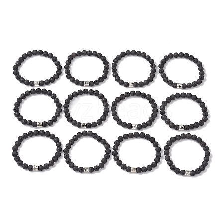 12Pcs 12 Styles 8mm Round Natural Lava Rock Constellation Beaded Bracelet Sets BJEW-JB10870-1