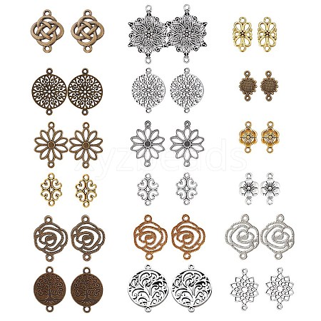 SUNNYCLUE 72Pcs 18 Styles Tibetan Style Alloy Connector Charms FIND-SC0003-34-1